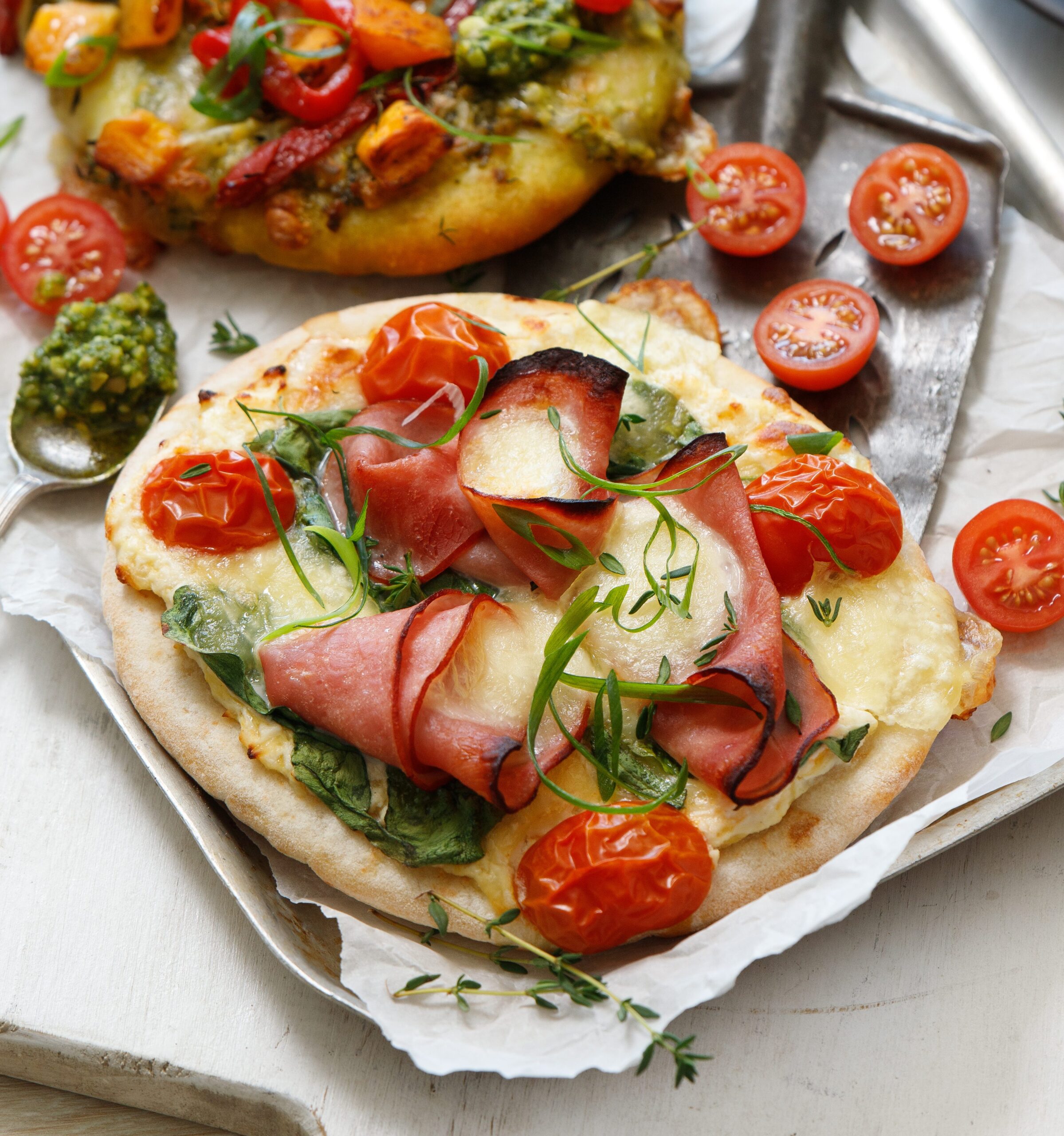 Open Pita – 3 Cheese, Ham & Tomato