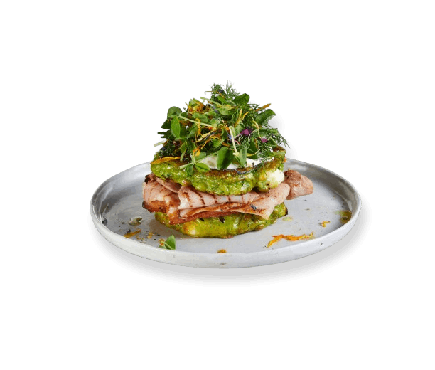 Brunch Fritter Stack with Bacon
