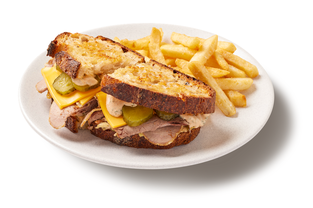 Loaded Roast Beef Sandwich with beer battered chips